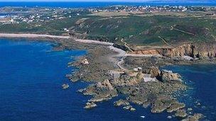 Part of Alderney's coast seen from the air