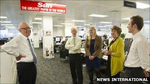 Rupert Murdoch in the Sun newsroom