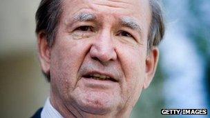 Pat Buchanan outside NBC News in Washington, DC 15 June 2008