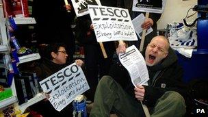 Right to Work campaigners occupy the Tesco Express store at Portcullis House, Westminster