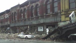 Concrete block on car, rubble. Photo: Graham Crook