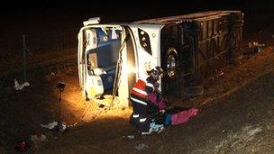 The coach involved in the crash