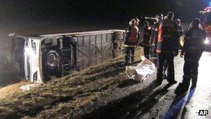 Overturned school coach in France