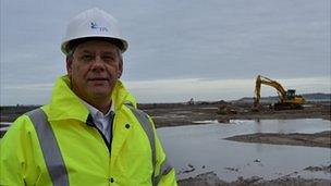 Gerry Prickett at Longue Hougue where work on a temporary dock has begun