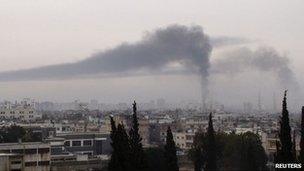 Smoke billows in Homs (handout picture received February 17, 2012)