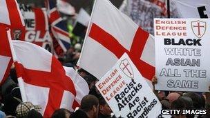 Banners and flags at EDL demo