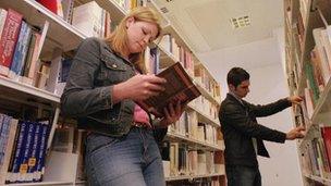 students in library