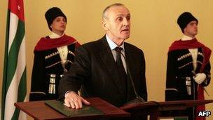 Alexander Ankvab being sworn in as president of Abkhazia in Sukhumi, 26 September 2011