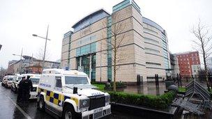 PSNI landrovers outside courthouse