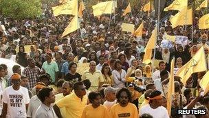 Supporters of former Maldivian president Mohamed Nasheed attend a rally in Male