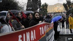 Demonstrators against Greek austerity measures on 22 February 2012