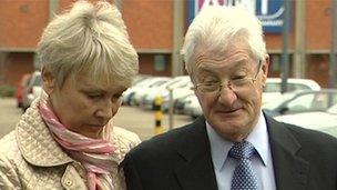 Christopher Tappin (R) with his wife Elaine at Heathrow Airport