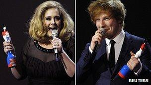 Adele and Ed Sheeran at the Brit Awards