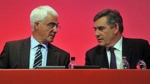 Alistair Darling and Gordon Brown at the Labour Party Conference, September 2009