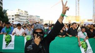 Supporters of Mir Hossein Mousavi demonstrate in Tehran, June 2009