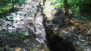 The trench at Redmires sewage works