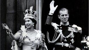 Queen Elizabeth II and the Duke of Edinburgh following her coronation in 1953