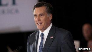 Mitt Romney addresses supporters at his Michigan primary night rally in Novi