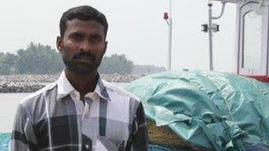 J Fredy, fisherman aboard the St Antony. Kerala state, India