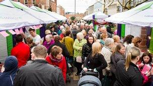 Crowds browsing the stalls at the festival