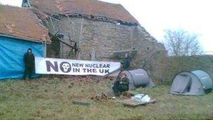 Campaigners at abandoned farm at Hinkley Point