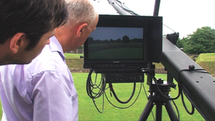 Film crew on location at the amphitheatre in Caerleon