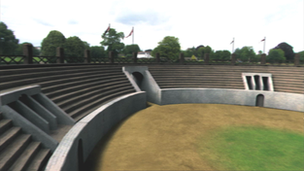 CGI recreation of the Roman amphitheatre at Caerleon, near Newport