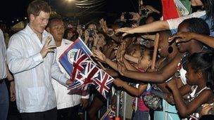 Prince Harry greets the crowds in Belmopan