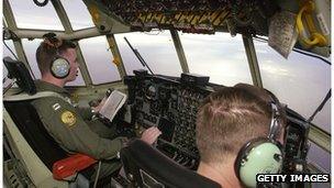 Members of the International Ice Patrol during surveillance flight