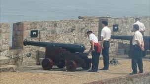 21-gun salute being fired at Castle Cornet in Guernsey