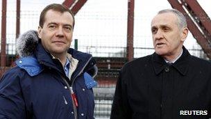 Russia's President Dmitry Medvedev (L) meets Alexander Ankvab, President of Georgia"s breakaway region Abkhazia