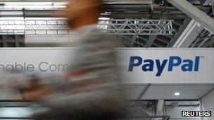 A PayPal banner at the Mobile World Congress in Barcelona 28 February 2012