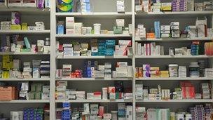 Pharmacy shelves