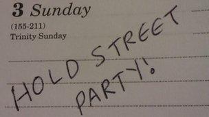 Diary with reminder to hold street party