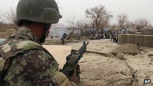 Afghan soldier at military base in Panjwai, Kandahar