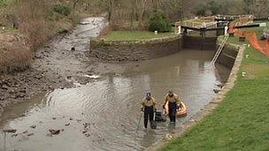 Teams rescuing fish in the canal