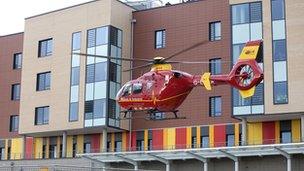 Helicopter landing at University Hospital of North Staffordshire