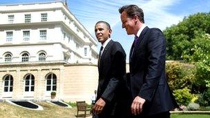 David Cameron, right, and Barack Obama in the gardens of Lancaster House, London, in May 2011