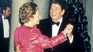 Margaret Thatcher and Ronald Reagan in 1988