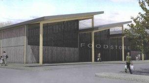 Sketch of food store for Yeovil Town grounds