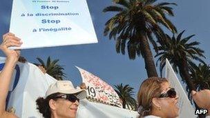 Moroccans attend a rally in favour of women's rights in the new constitution in Rabat on September 19, 2011.