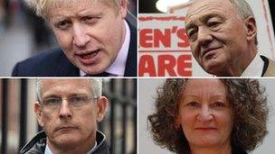 Boris Johnson, Ken Livingstone, Brian Paddick and Jenny Jones