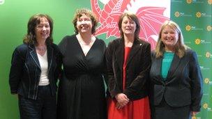 Plaid president Jill Evans, national chair Helen Mary Jones, leader Leanne Wood and chief executive Rhuanedd Richards