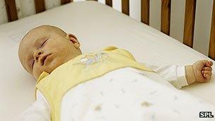 Sleeping baby in cot