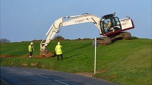 Work begins on removing soil from the bund outside Guernsey Airport