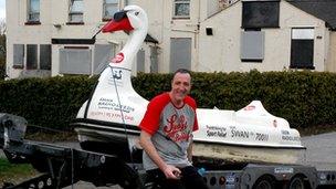 Adam Pope stood by the pedalo