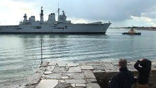 HMS Illustrious sailing into Portsmouth