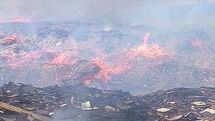 Wood recycling fire at Port Clarence