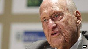 File picture of Joao Havelange in Rio de Janeiro in 2010