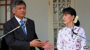 Asean Secretary General Surin Pitsuwan with Aung San Suu Kyi in February 2012